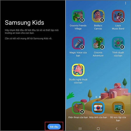 cai dat che do tre em samsung kids