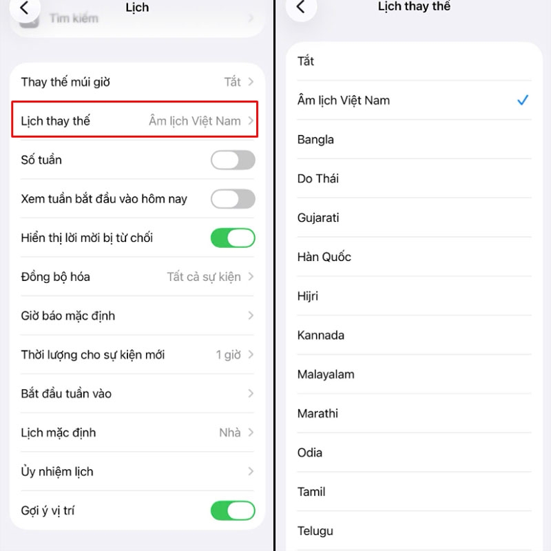 Tại đây, chọn Âm lịch Việt Nam