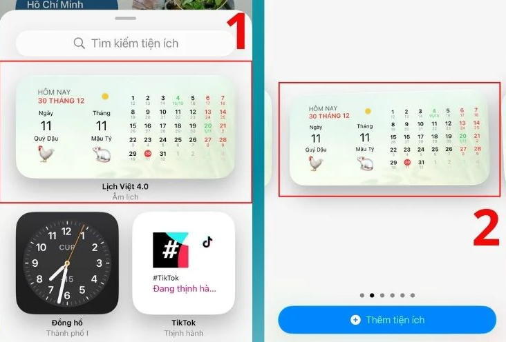 Tìm ứng dụng Lịch Việt trong danh sách rồi chọn kiểu widget