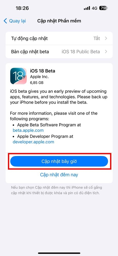 Cách cập nhật iOS 18 Public Beta 4