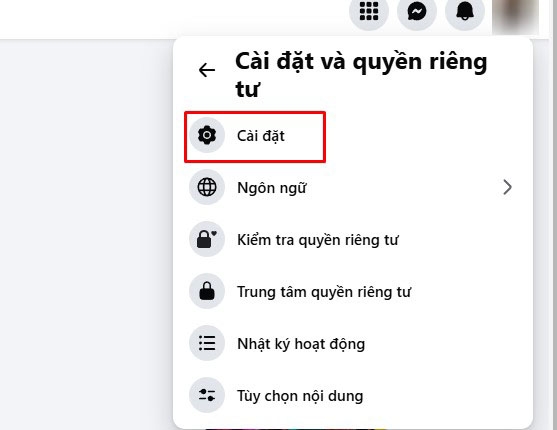 Tiếp tục nhấn vào mục Cài đặt