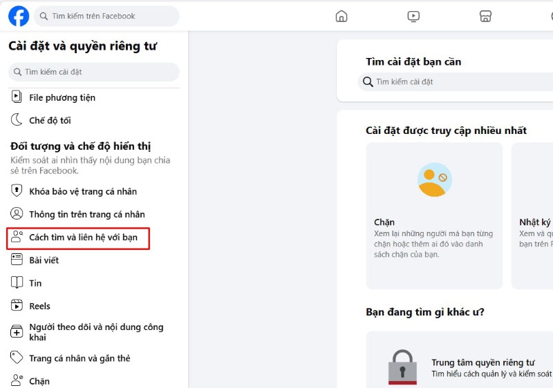 Chọn mục Cách tìm và liên hệ với bạn