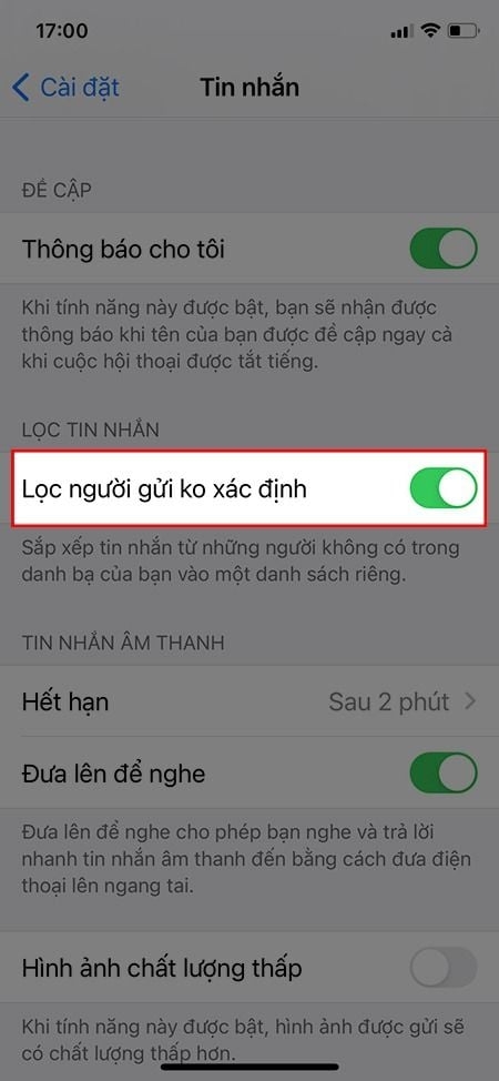 chan tin nhan rac tren iphone