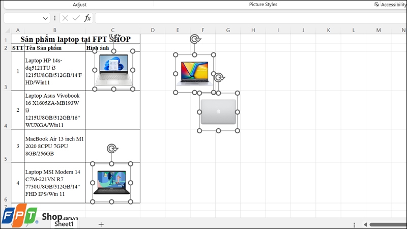 Cách chèn ảnh vào Excel vừa ô ảnh 4
