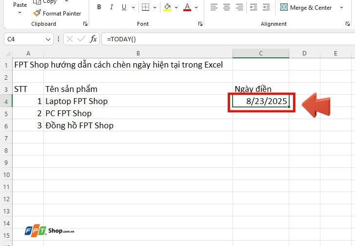 Cách chèn ngày hiện tại trong Excel (ảnh 2)