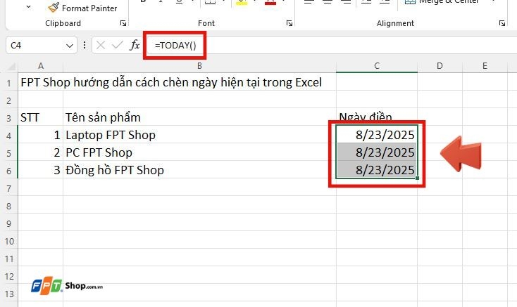 Cách chèn ngày hiện tại trong Excel (ảnh 3)