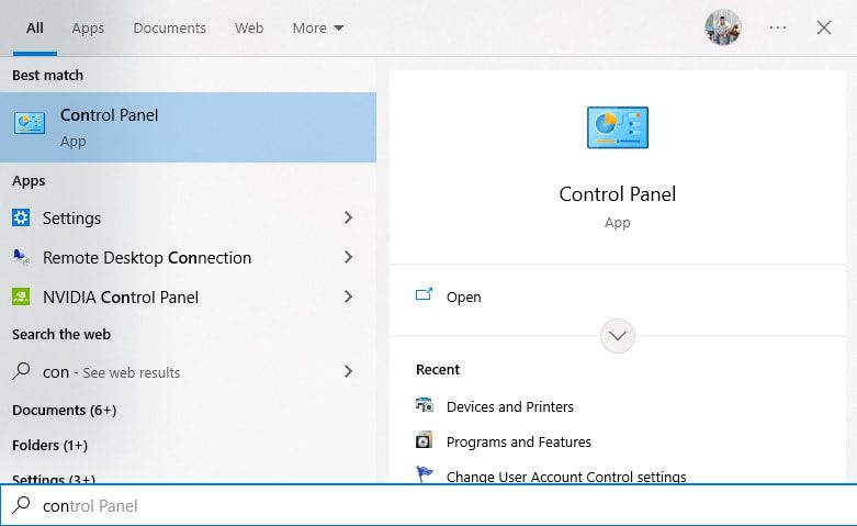 Truy cập Control Panel trên Windows 10