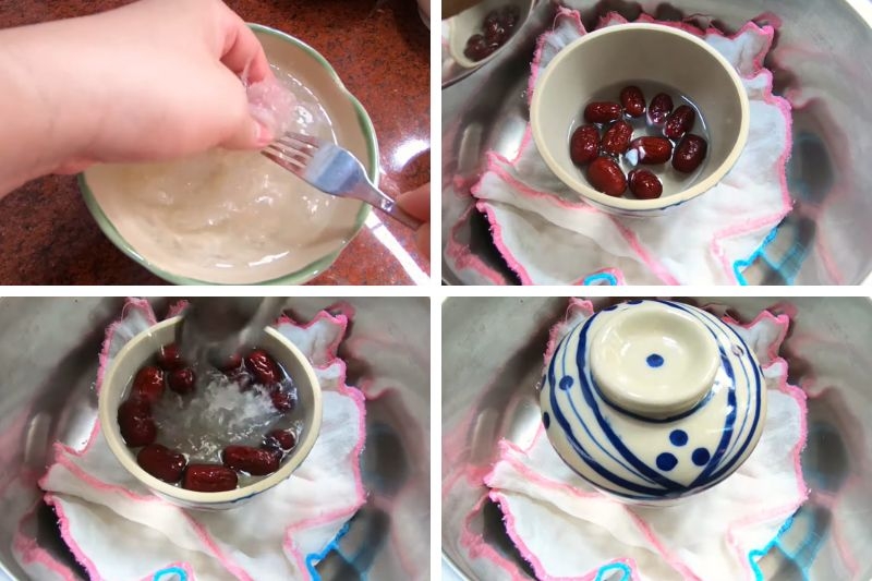 Cách chưng yến đường phèn táo đỏ hạt chia ảnh 4