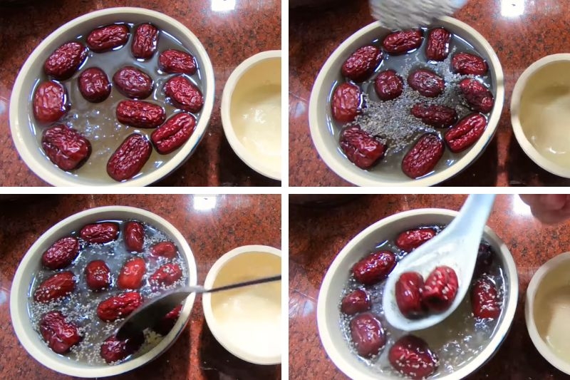 Cách chưng yến đường phèn táo đỏ hạt chia ảnh 6