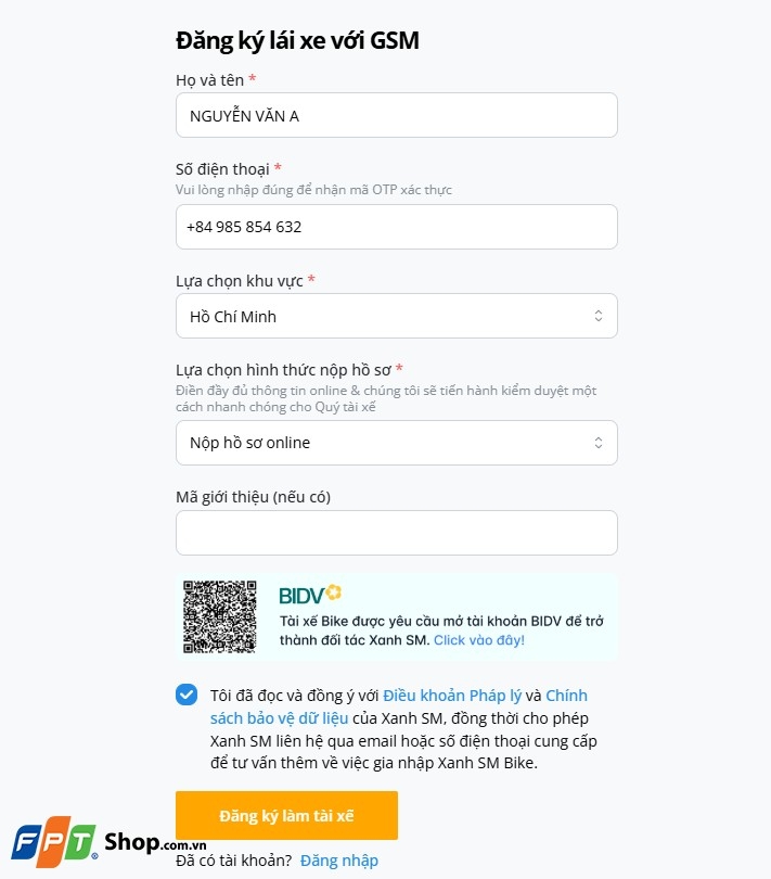 đăng ký làm tài xế xanh sm