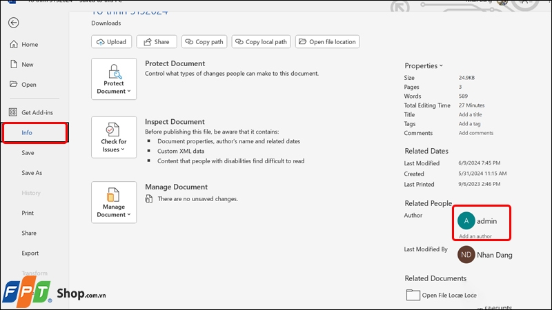 Cách đổi tên tác giả trong Word ảnh 2