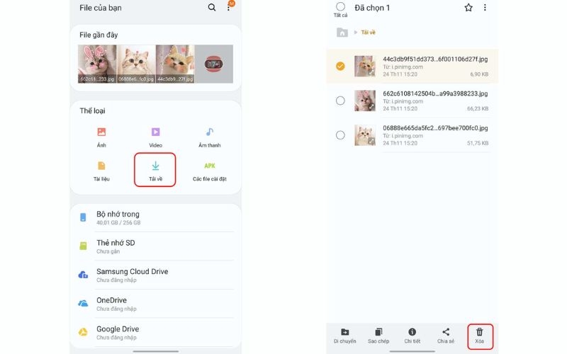 Xóa tệp trong thư mục Downloads