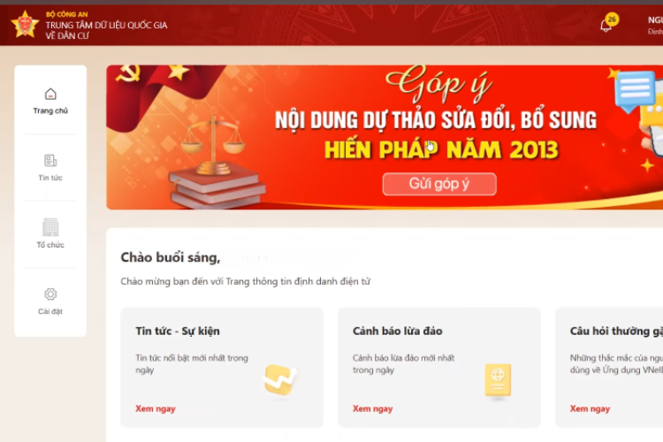 Cách góp ý sửa đổi Hiến pháp trên VNeID 6