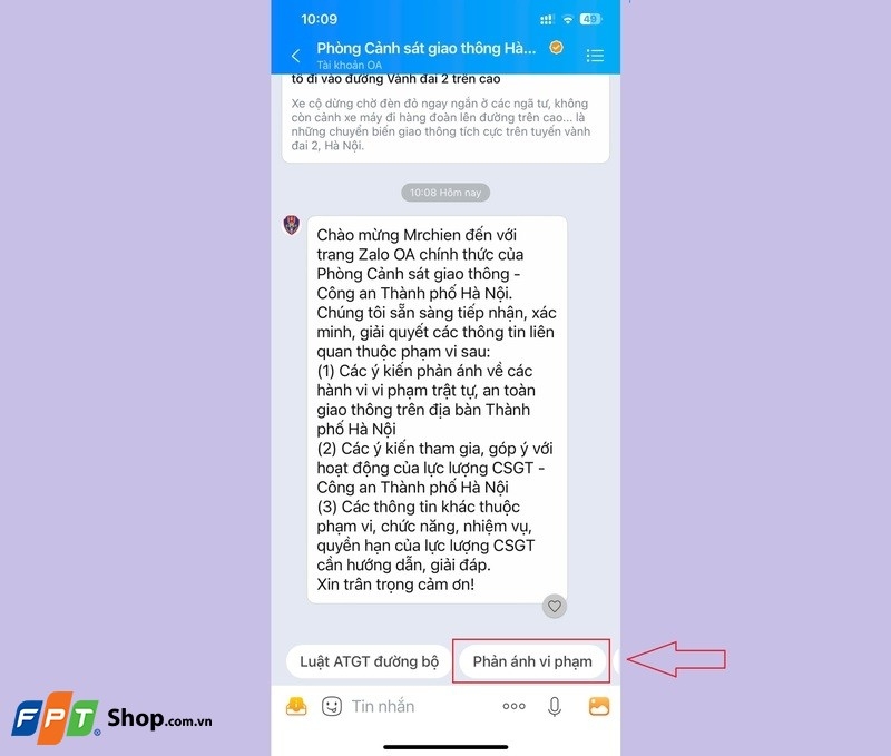gửi hình ảnh vi phạm giao thông qua Zalo 3