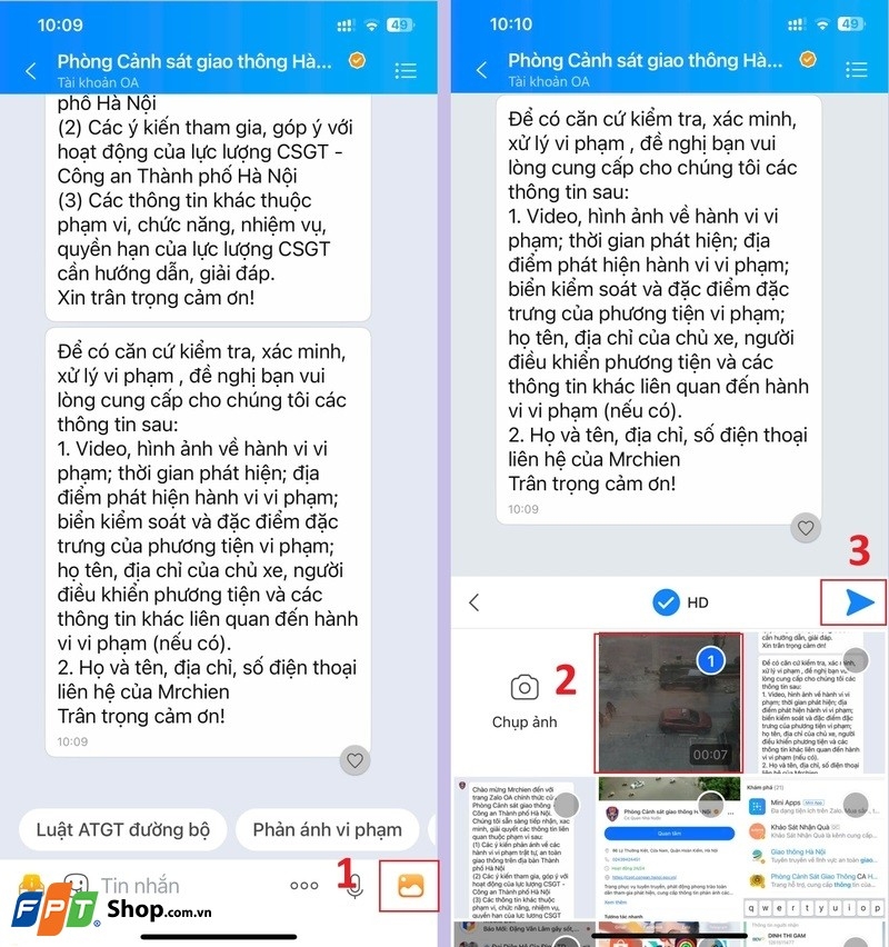gửi hình ảnh vi phạm giao thông qua Zalo 2