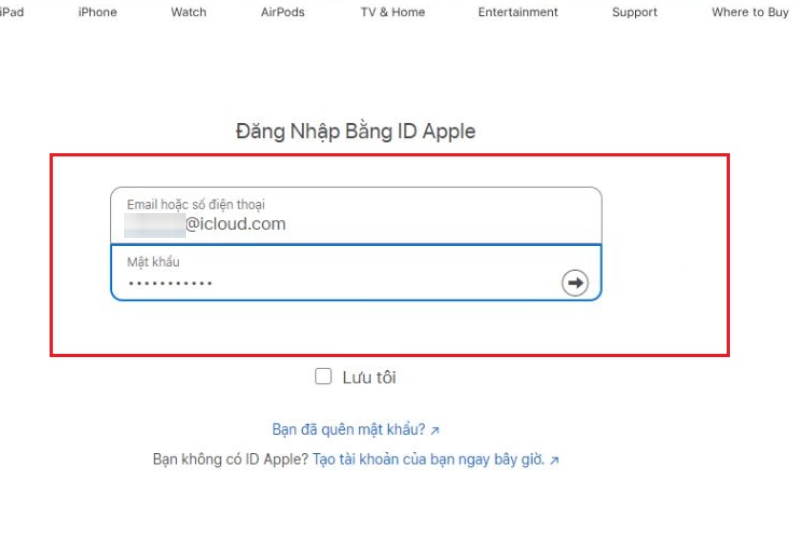 Nhập tài khoản Apple ID cùng mật khẩu iCloud