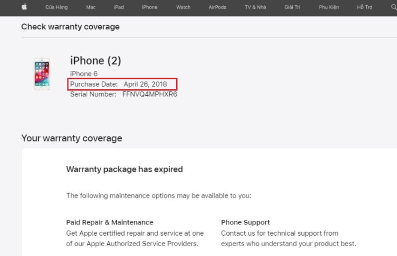 Xem ngày kích hoạt iPhone trong mục Purchase Date