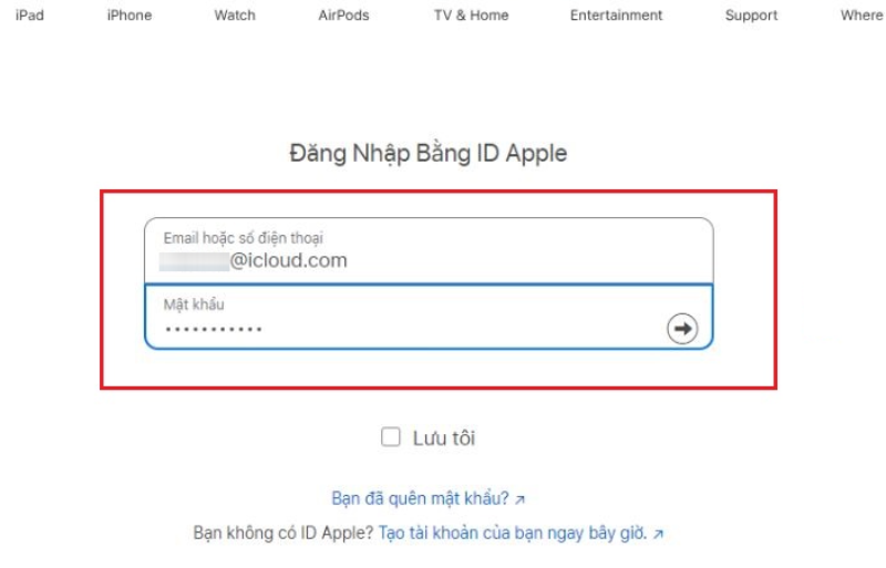 Nhập tài khoản Apple ID đang dùng trên iPhone