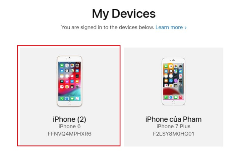 Trong mục My Devices, Apple sẽ hiển thị toàn bộ thiết bị