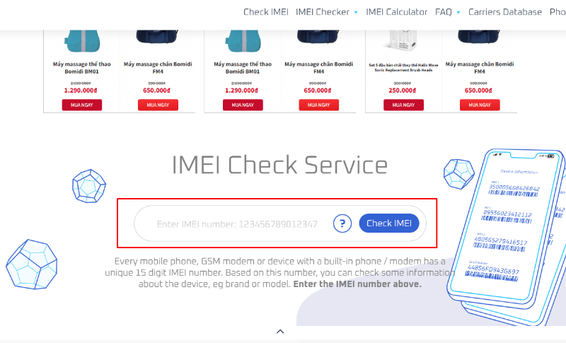 Sau khi đã có mã IMEI, truy cập trang IMEI Info