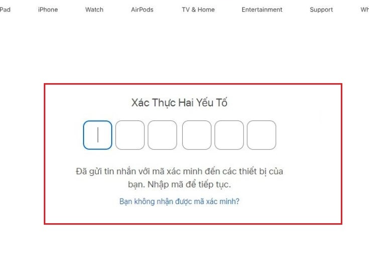 Hệ thống sẽ gửi yêu cầu xác thực hai lớp đến thiết bị Apple