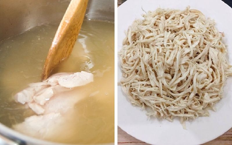 Sơ chế, luộc gà và xé gà làm khô gà xé cay