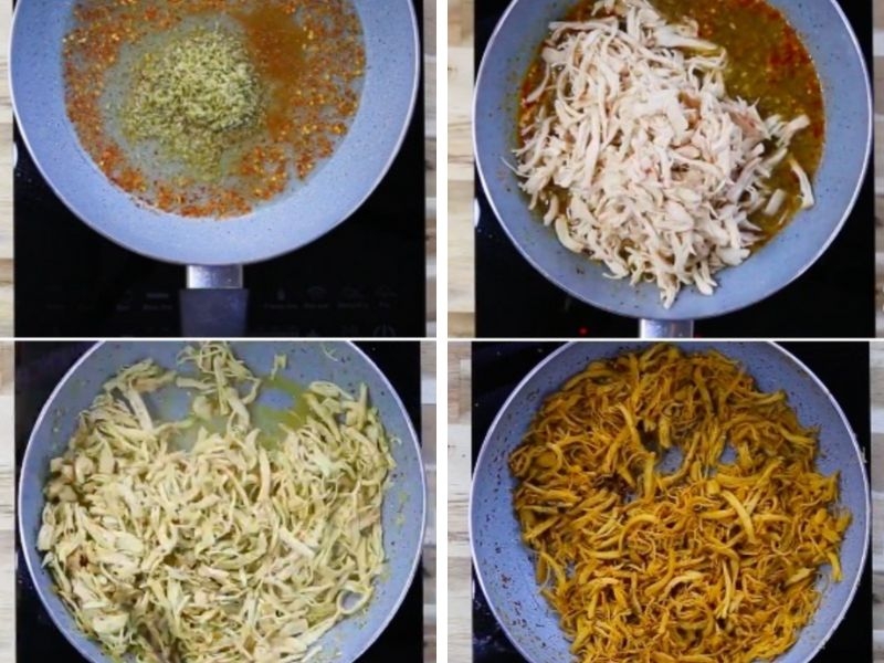 Cách làm khô gà xé cay bằng chảo