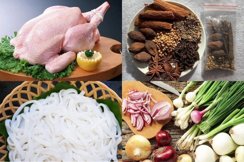 Nguyên liệu cần chuẩn bị để làm phở gà vị miền Bắc