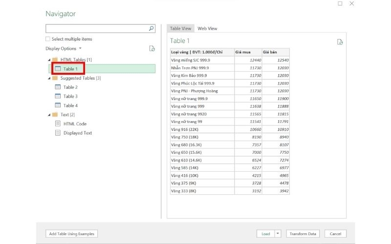 cách lấy dữ liệu từ web vào Excel hình 5