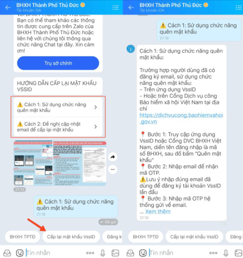 Cách lấy lại mật khẩu đăng nhập VssID bằng Zalo - hình 2