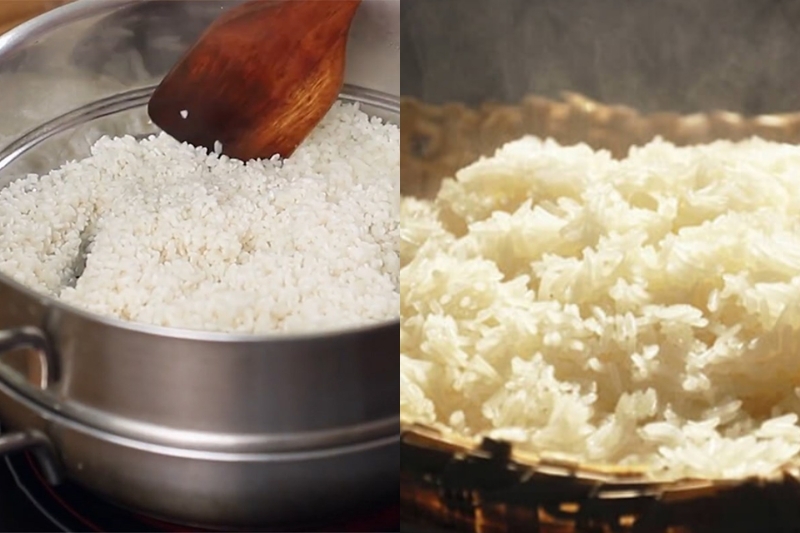 Bước 2: Đồ gạo nếp
