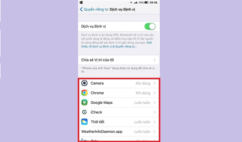 check ứng dụng theo dõi người dùng iPhone 5