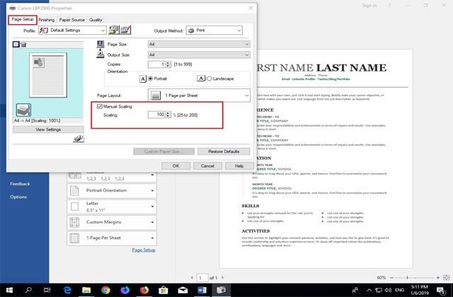 tuy chon manual scaling tren may in canon