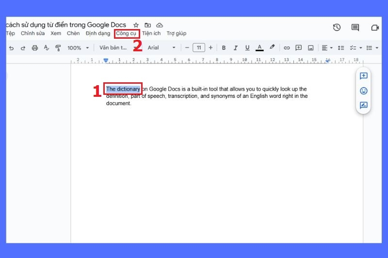 Cách sử dụng từ điển trong Google Docs ảnh 2