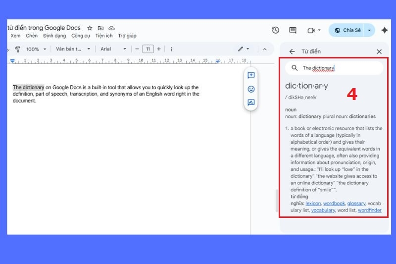 Cách sử dụng từ điển trong Google Docs ảnh 4