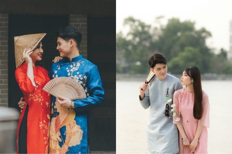 Chụp ảnh áo dài Tết cùng bạn trai, chồng