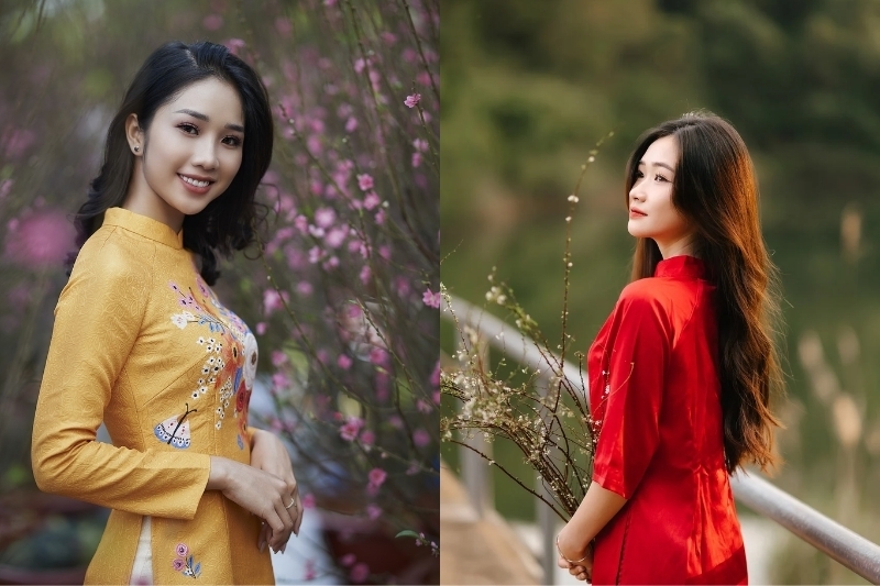 Chụp ảnh áo dài với hoa, chợ hoa ngày xuân 2