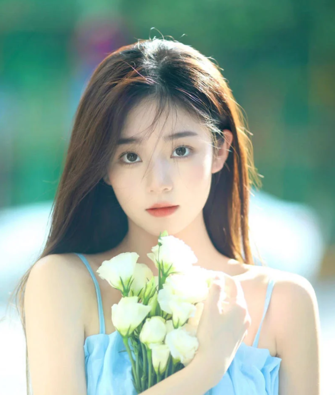 Ôm bó hoa trước ngực