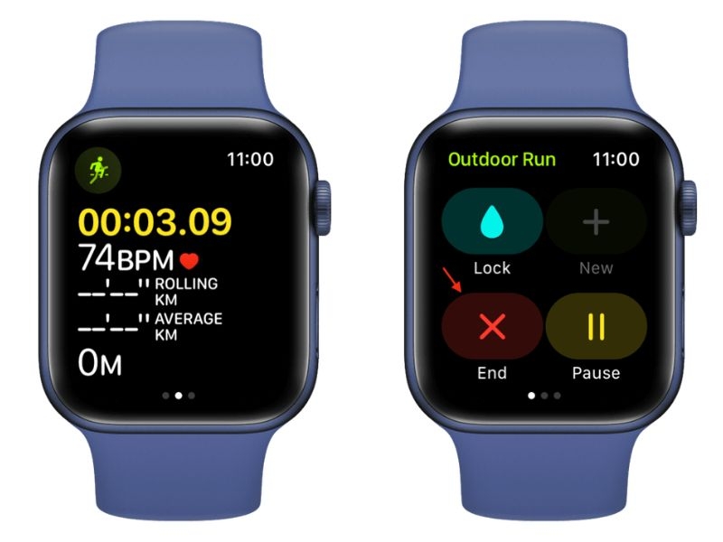 Kết thúc bài tập (Workout) để tắt đèn xanh phía sau Apple Watch tạm thời