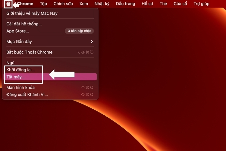 Tắt MacBook qua thanh Menu Apple