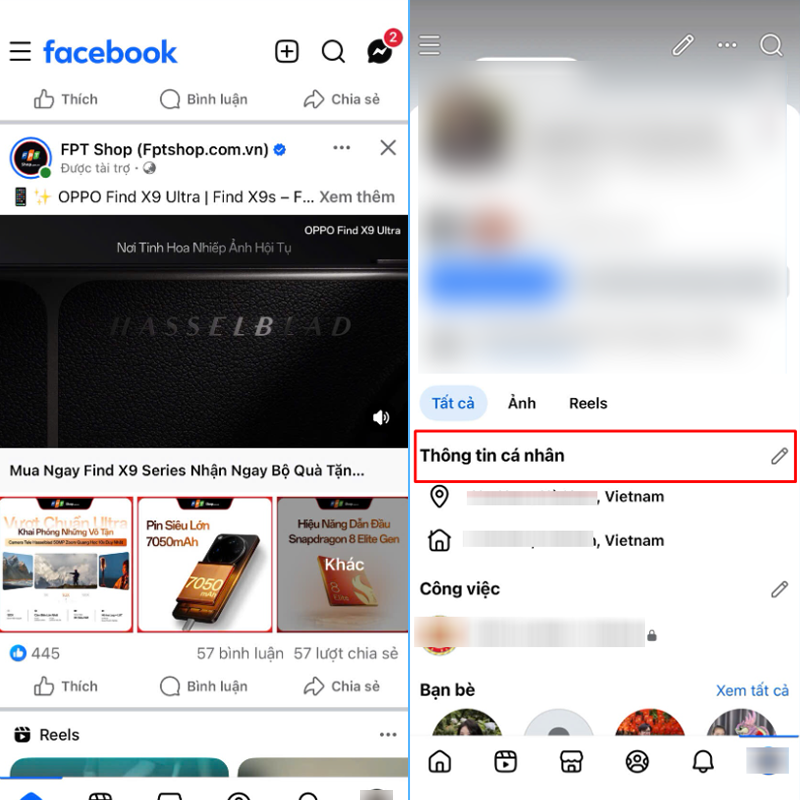 Mở giao diện chỉnh sửa hồ sơ