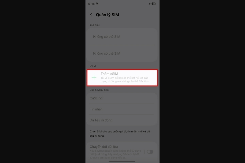 Cách thêm eSIM trên Galaxy A57 3