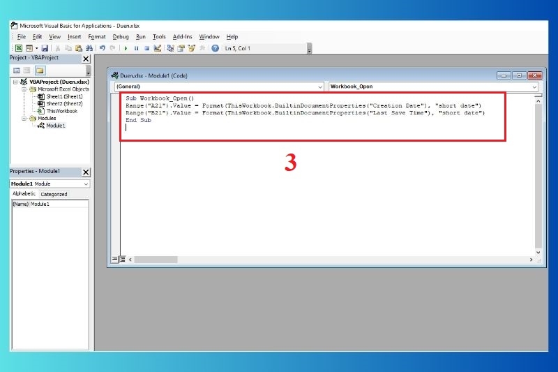 Cách tự động cập nhật thời gian sửa file Excel ảnh 3