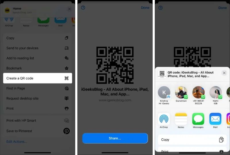 Tạo mã QR cho website bằng Google Chrome trên iPhone