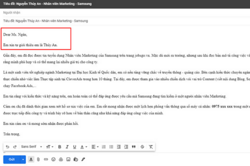 cách viết email gửi CV ảnh 1