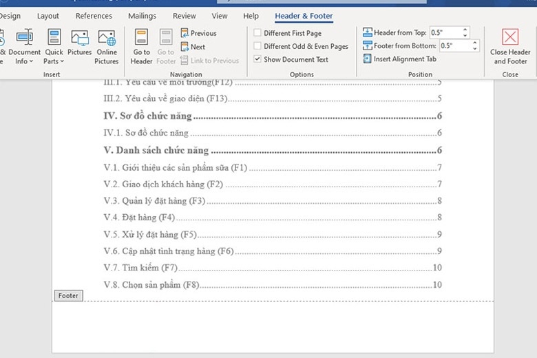 cách vừa đánh số trang vừa tạo footer 20