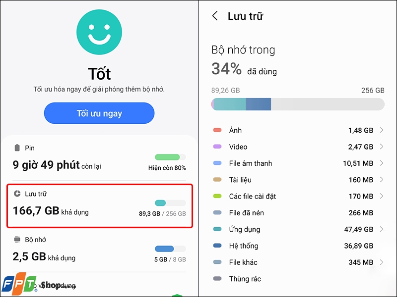 Cách xem dung lượng điện thoại Samsung ảnh 2