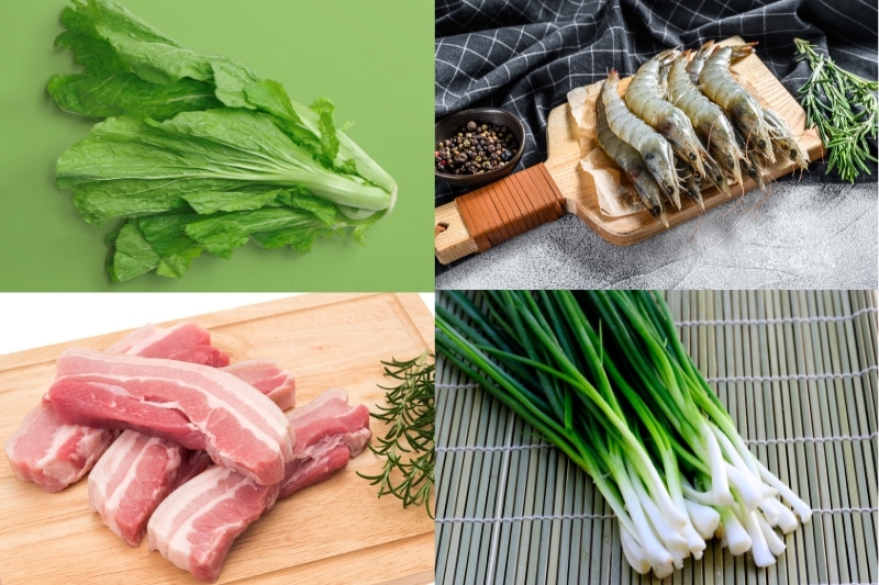 Nguyên liệu cần chuẩn bị để làm món cải xanh cuốn tôm thịt