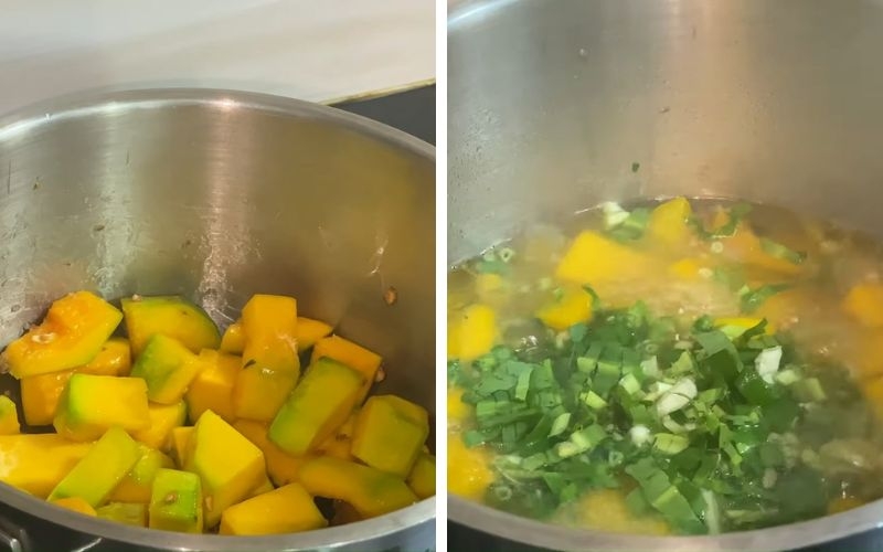 Nấu canh bí đỏ chay