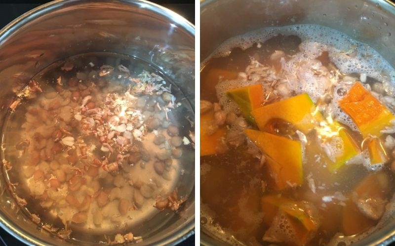 Nấu canh bí đỏ đậu phộng chay